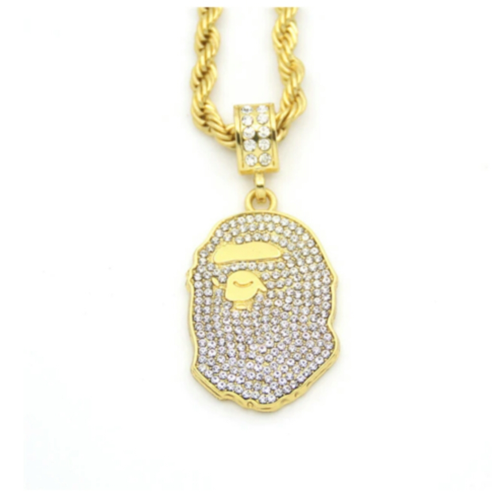 Gold Ape Necklace Diamond Rope Chain Hip Hop